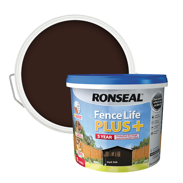 Ronseal Fence Life Plus Paint Dark Oak 9L Homebase