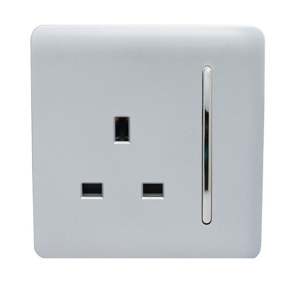 Trendi Switch 1 Gang 13 amp Plug Socket in Screwless Silver Homebase
