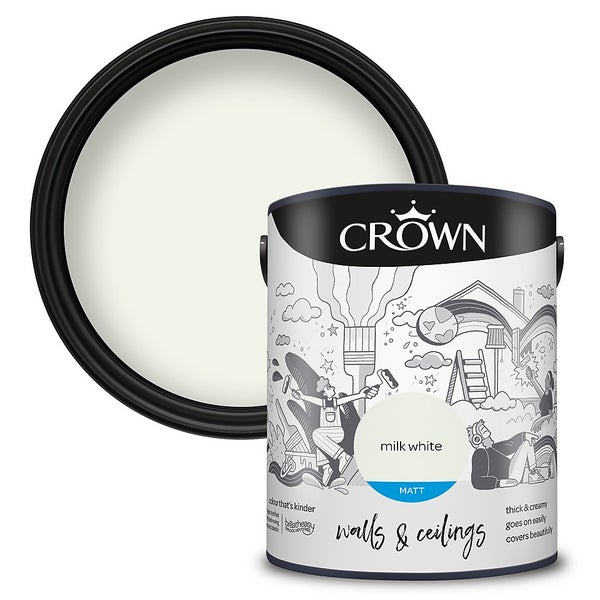 Crown Walls & Ceilings Matt Emulsion Paint Milk White 5L Homebase