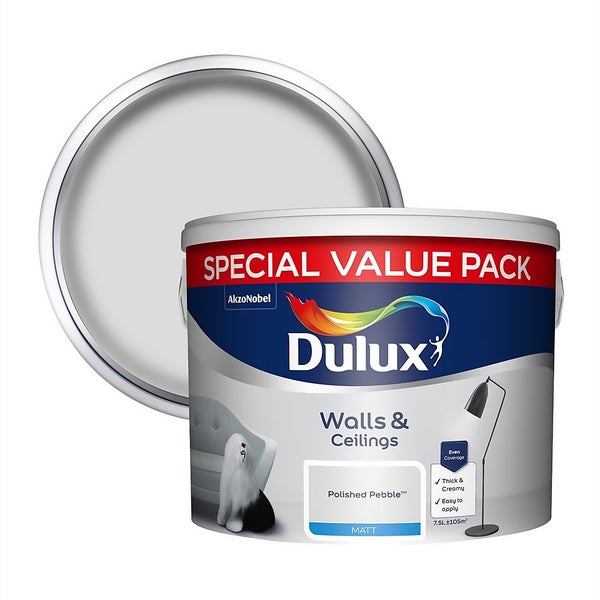 Dulux Walls & Ceilings Matt Emulsion Paint Polished Pebble 7.5L