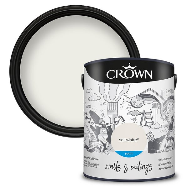 Crown Walls & Ceilings Matt Emulsion Paint Sail White 5L Homebase