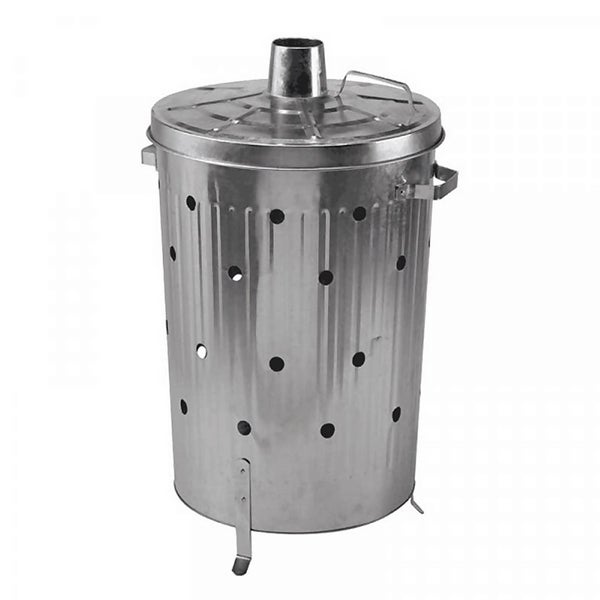 Garden Galvanised Steel Incinerator / Fire Bin with Lid 85L Homebase