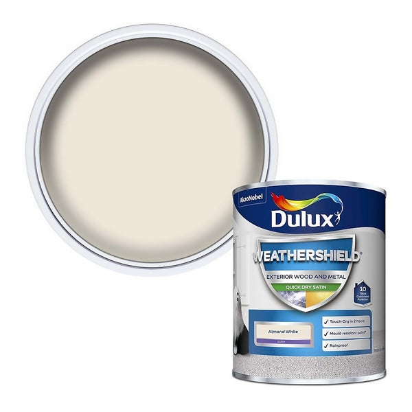 Dulux Weathershield Quick Dry Satin Paint Almond White 750ml Homebase