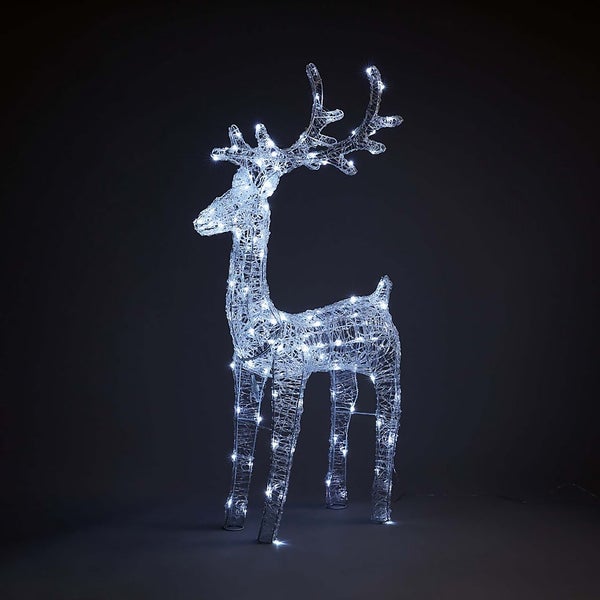 Acrylic LED White Reindeer Outdoor Light 128cm Homebase