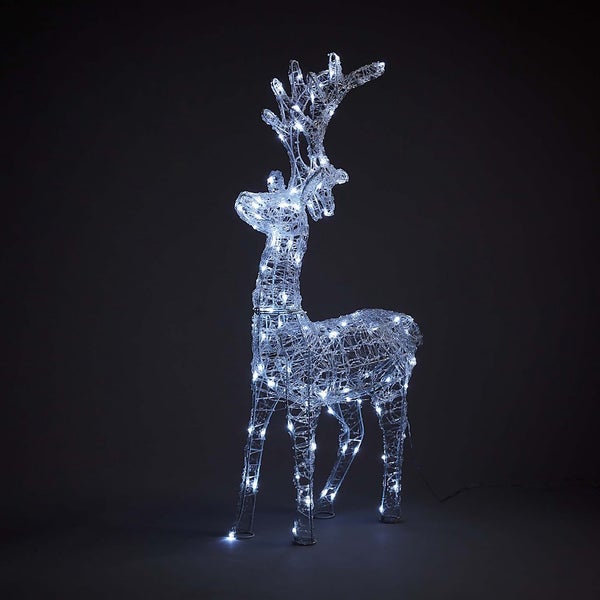 Acrylic LED White Reindeer Outdoor Light 100cm Homebase