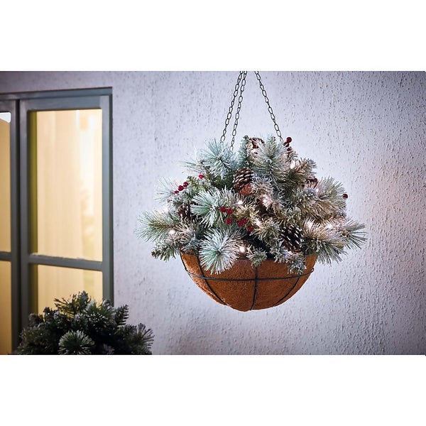 Prelit Berry Decorated Christmas Hanging Basket (Battery Operated