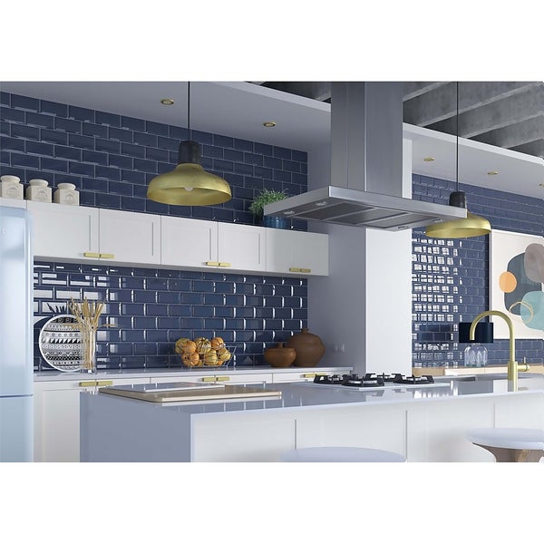 Offer Homebase Metro Navy Bevelled Ceramic Wall Tile 100