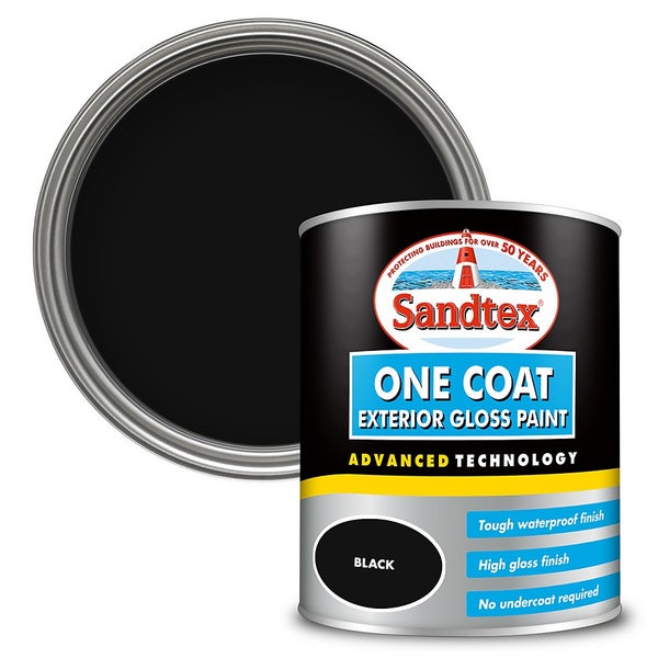 Sandtex Exterior One Coat Gloss Paint Black 750ml Homebase