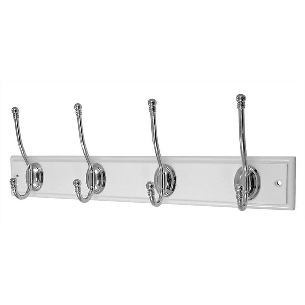 4 Ball End Chrome Hooks on White Stepped Board Homebase