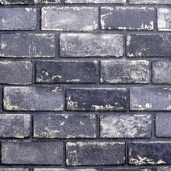 Metallic Brick Navy Artistick Wallpaper Homebase