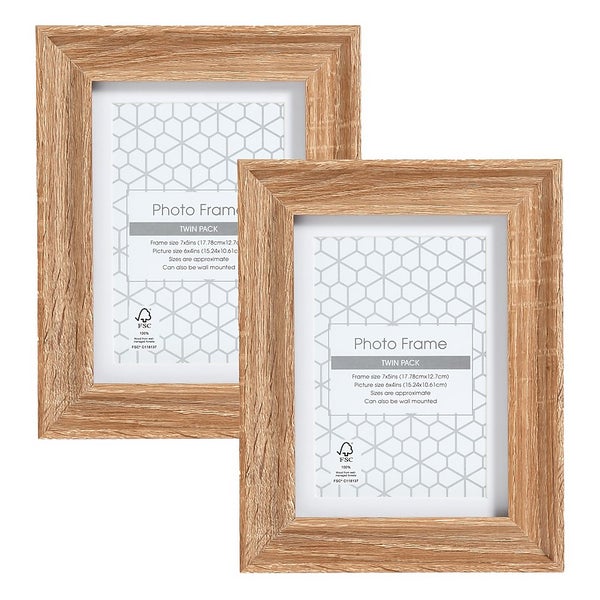 Twin Pack of Photo Frames 6x4" Oak Homebase