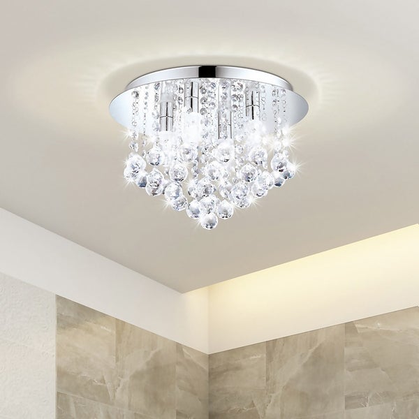 EGLO Olmonte Crystal and Chrome Bathroom Ceiling Light Homebase
