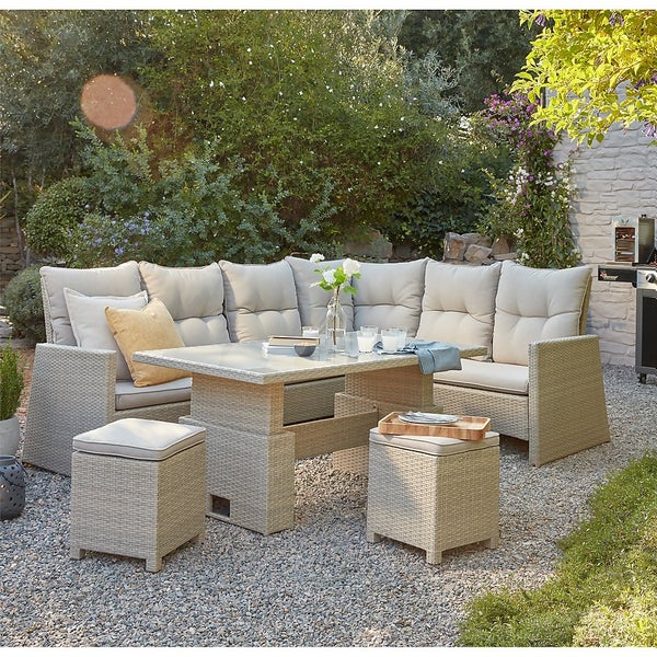 Homebase Matara Rattan Corner Sofa Dining Garden Furniture Set In Grey