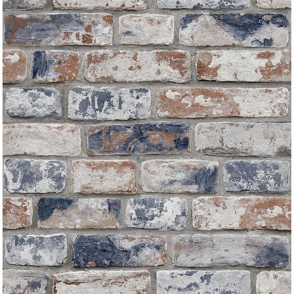 Fresco Distressed Brick Navy Red Wallpaper Homebase