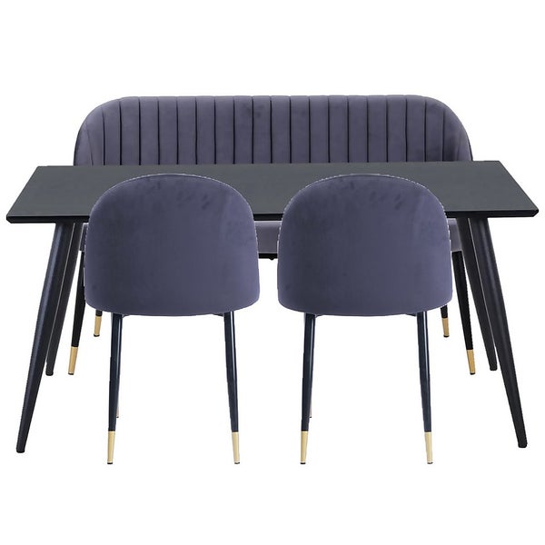 Illona Dining Table, Bench and 2 Chairs Grey Homebase