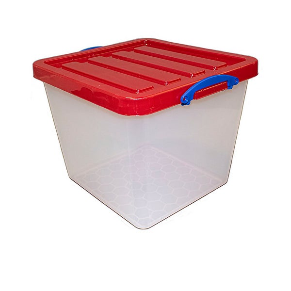 Really Useful Storage Box 60L Clear with Red Lid Homebase