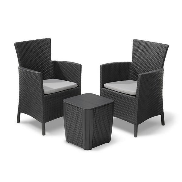 Keter Iowa Rattan Balcony Outdoor Garden Furniture Set - Graphite with