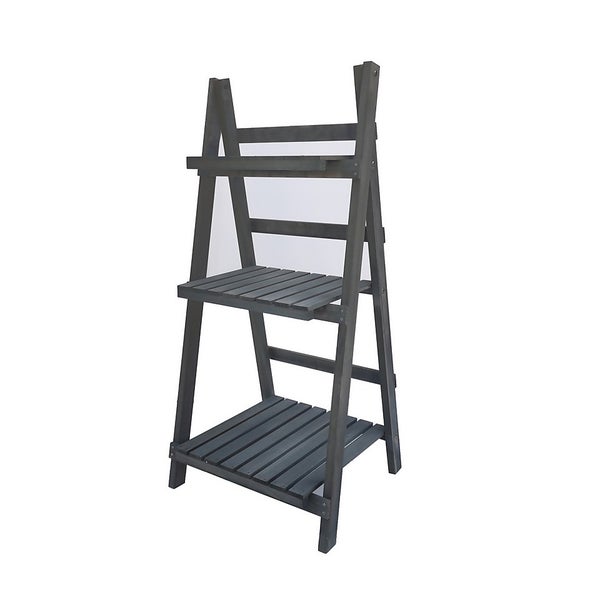 3 Tier Wooden Plant Stand Grey Homebase