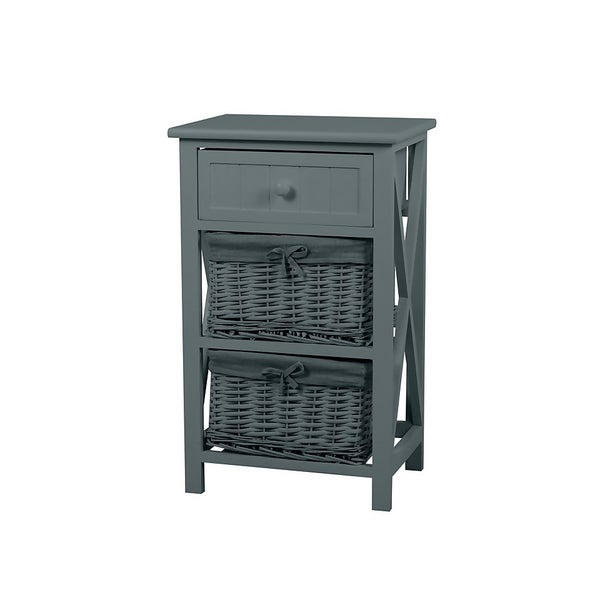Classic Grey Bathroom Storage Unit Wooden & Willow Drawers Homebase