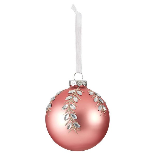 Rose Pink Decorated Glass Christmas Tree Bauble Homebase