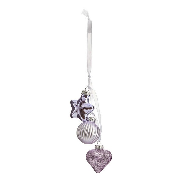 Lilac Star, Heart and Bauble Glass Christmas Tree Decoration Homebase