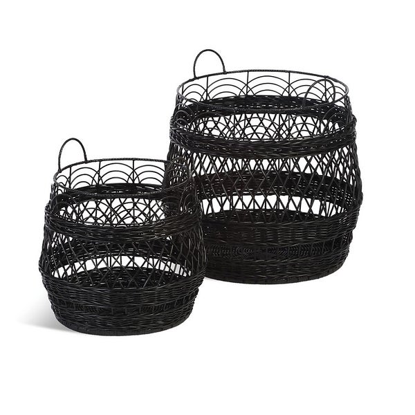 Set of 2 Black Rattan Storage Baskets Homebase