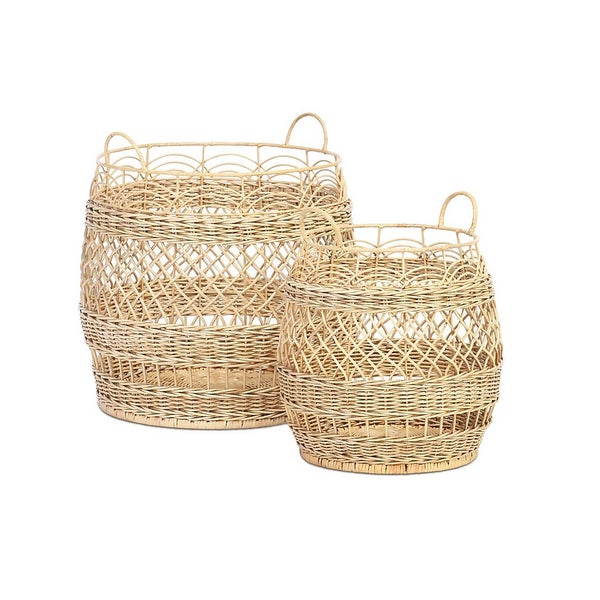 Set of 2 Natural Rattan Storage Baskets Homebase
