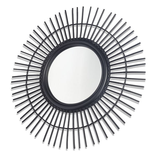 Black Vintage Round Rattan Wall Mirror Homebase