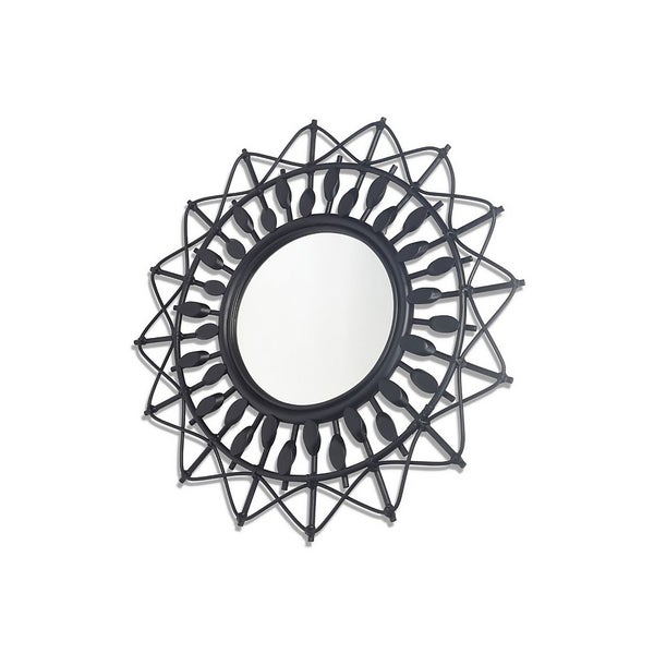 Black Boho Round Rattan Wall Mirror Homebase