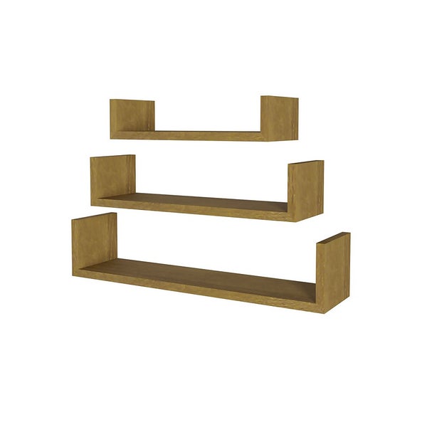 Flexi Storage Decorative Shelving Set Of 3 Floating Bookend Shelves Mango Oak Homebase