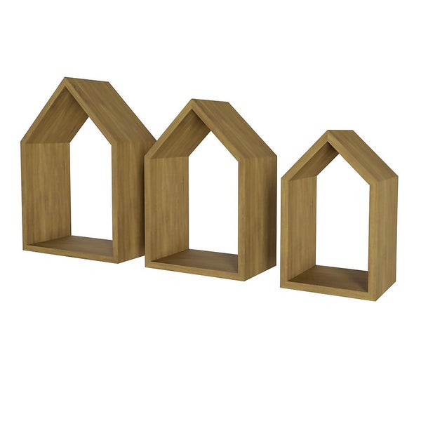 Flexi Storage Decorative Shelving Set Of 3 Floating House Shelves Mango
