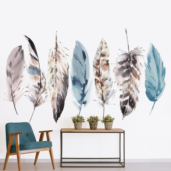 Watercolour Feathers Wall Mural Homebase