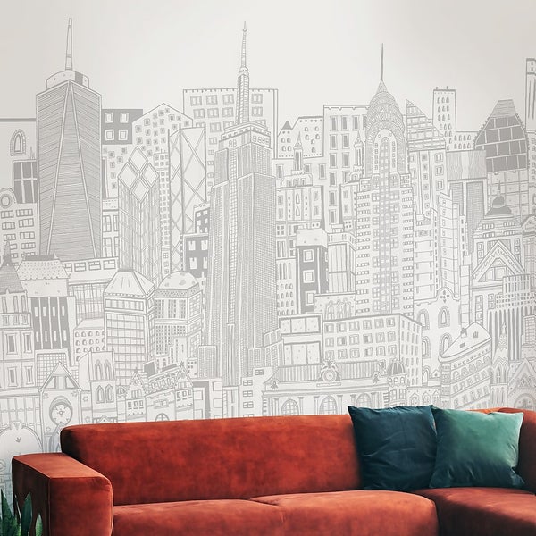 City Sketch Natural Wall Mural Homebase