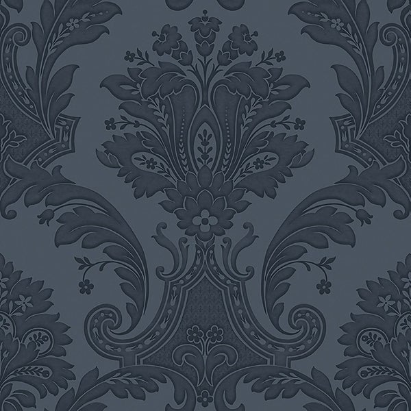 Belgravia Decor Amara Damask Textured Dark Blue Wallpaper Homebase