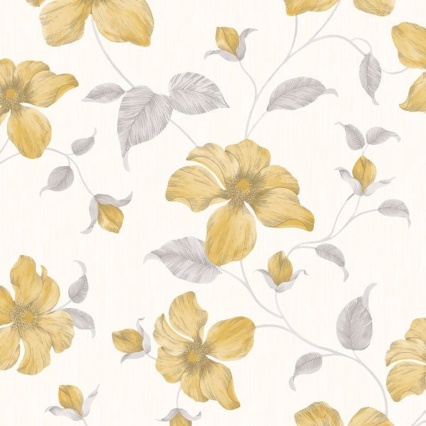 Grandeco Magnolia Yellow Wallpaper Homebase