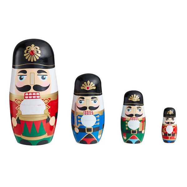 Wooden Christmas Nutcracker Nesting Dolls Set Homebase