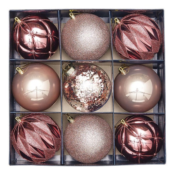 Snow Blossom Shatterproof Christmas Tree Baubles 9 Pack Homebase