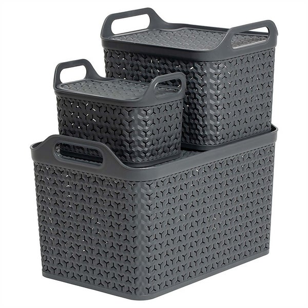 Large Urban Storage Basket with Lid Graphite Homebase