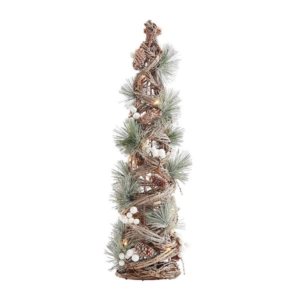 White Berry Cone Christmas Tree Decoration with Lights 55cm