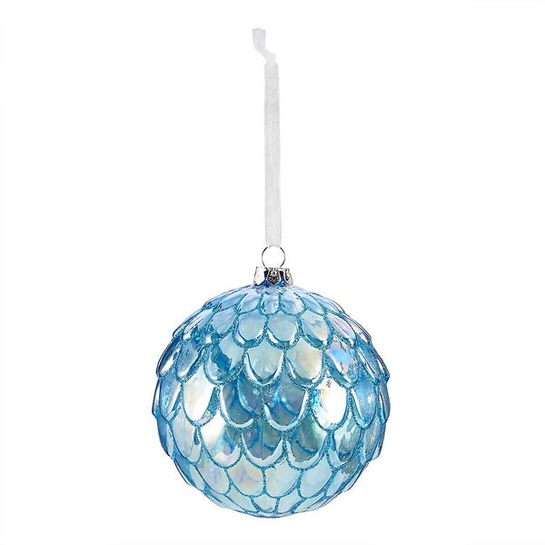 Turquoise Iridescent Scalloped Christmas Tree Bauble Homebase