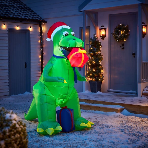 6ft Dinosaur with Gift Christmas Inflatable | Homebase