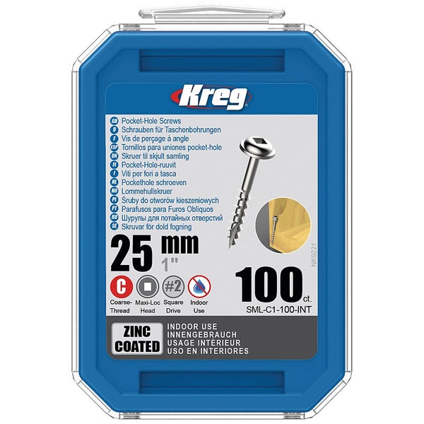 Kreg SMLC1100EUR Zinc PocketHole Screws 25mm / 1.00", 8 Coarse