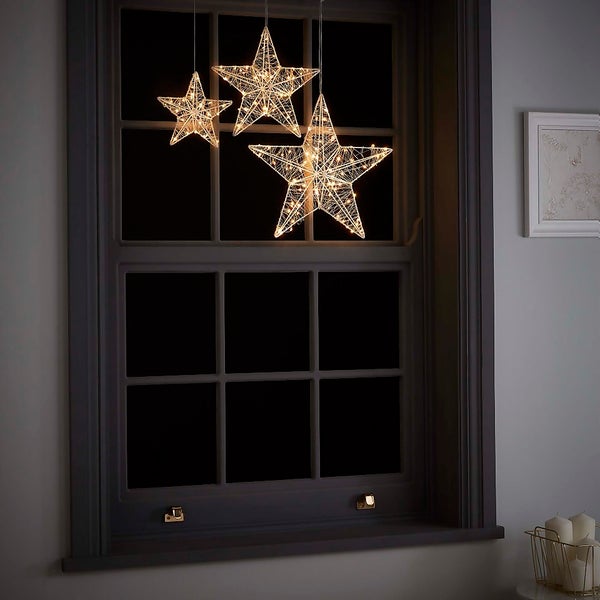 Twinkling Star Wire Christmas Lights Set of 3 Homebase