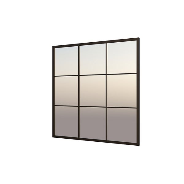 Black Metal Square Window Pane Mirror 90cm Homebase