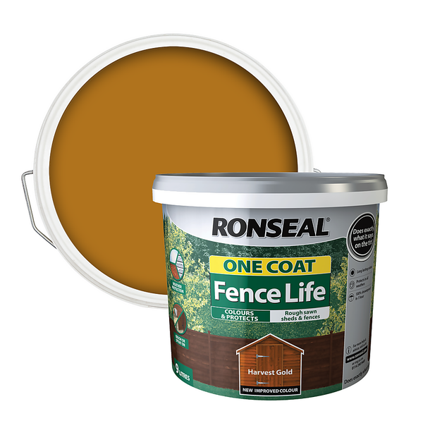 Ronseal One Coat Fence Life Paint Tudor Harvest Gold 9L Homebase
