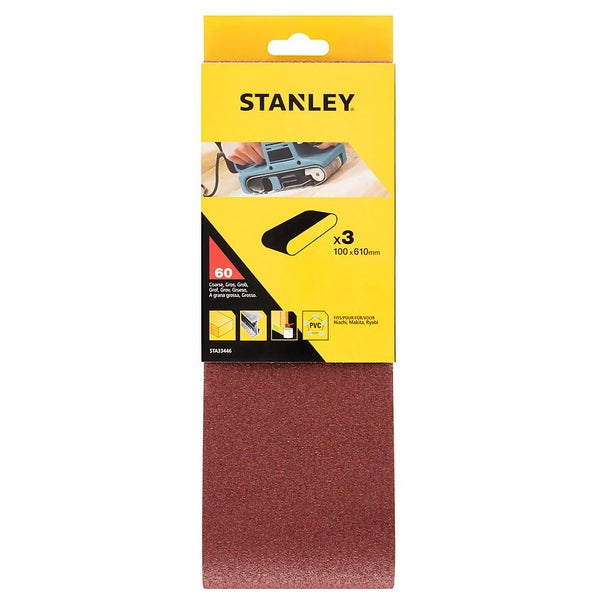STANLEY Sanding Belt Sheets 100 x 610mm Pack of 3 60G (STA33446XJ