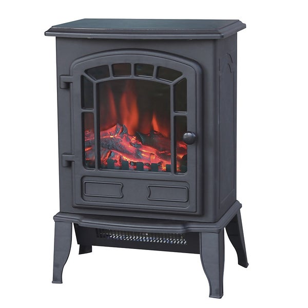 Stylec Freestanding Electric Stove with Realistic Flame Effect Black