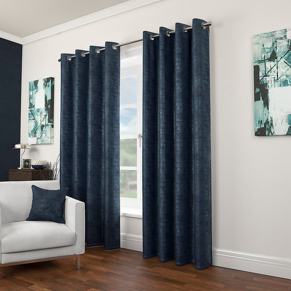 Embroidered Velour Polyester Eyelet Curtains 66x72in Navy Homebase