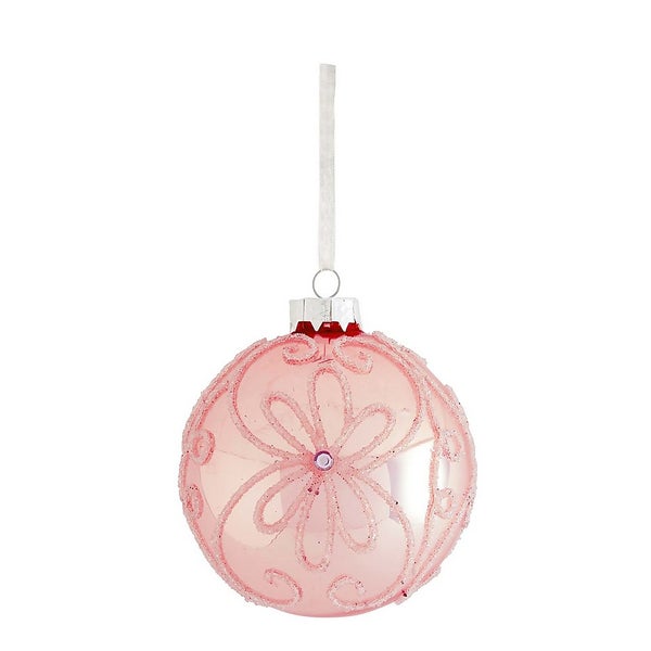 Pale Pink Floral Glass Christmas Tree Bauble Homebase