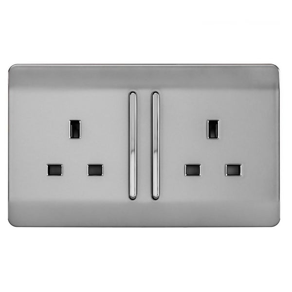 Trendi Switch Double Switched Socket Stainless Steel Homebase